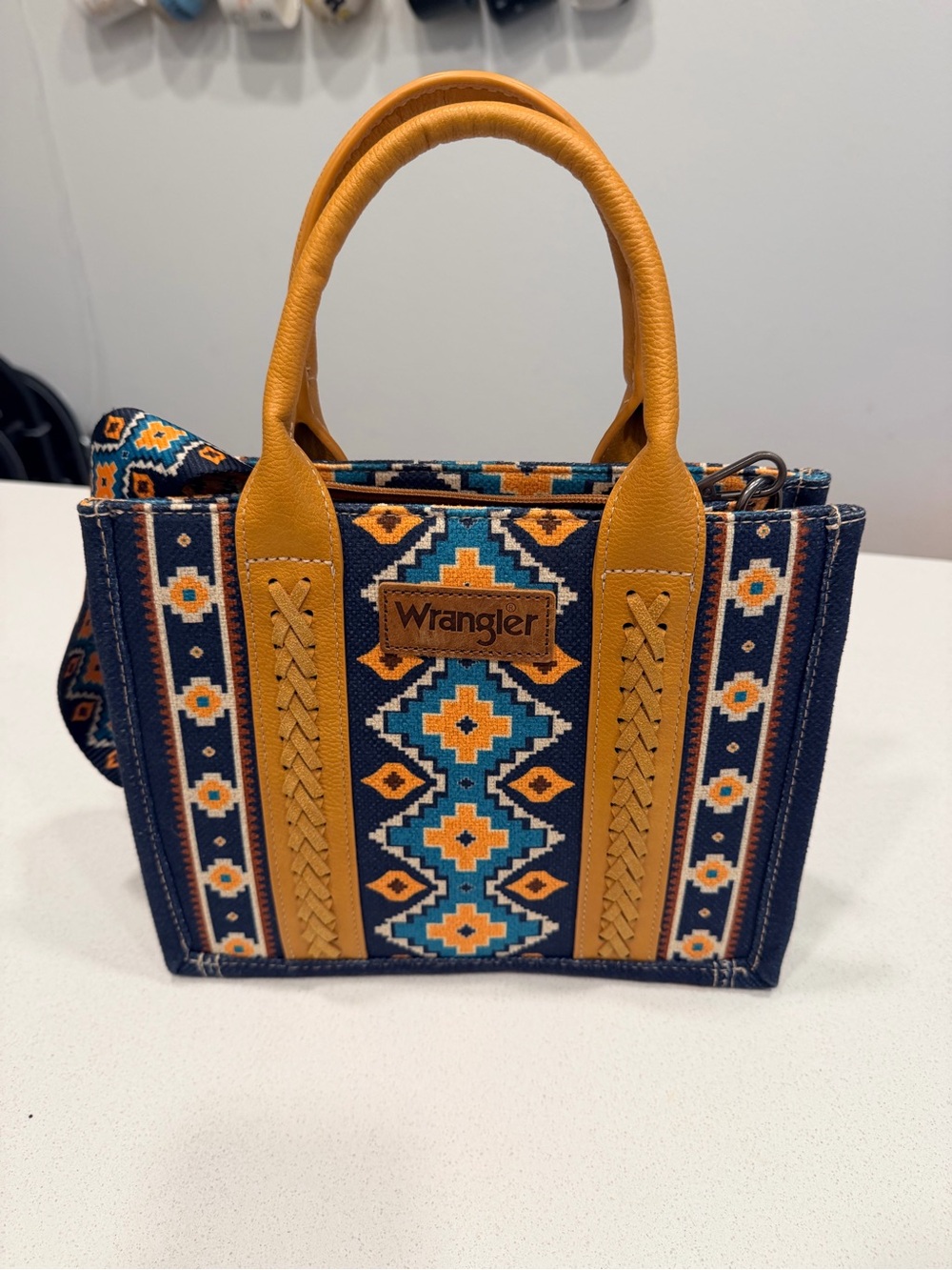 Wrangler Navy & Mustard Patterned Mini Tote